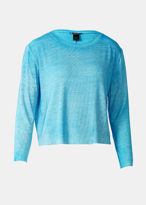 Avant Toi Blue Ribbed Round Neck Cropped T-Shirt - NOBLEMARS