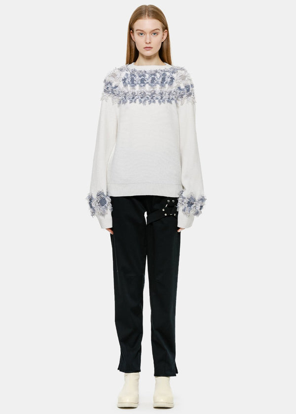 Matilde Cashmere Ice White Frill Crewneck Sweater - NOBLEMARS