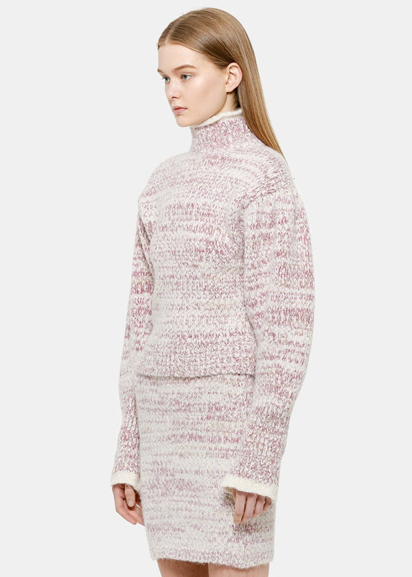 Matilde Cashmere Pink Melange Cropped Turtleneck Sweater - NOBLEMARS