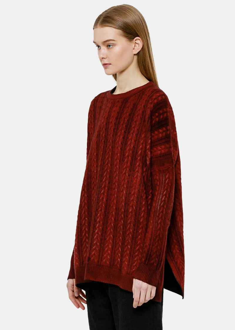 Avant Toi Coral Red Cable Knit Sweater - NOBLEMARS