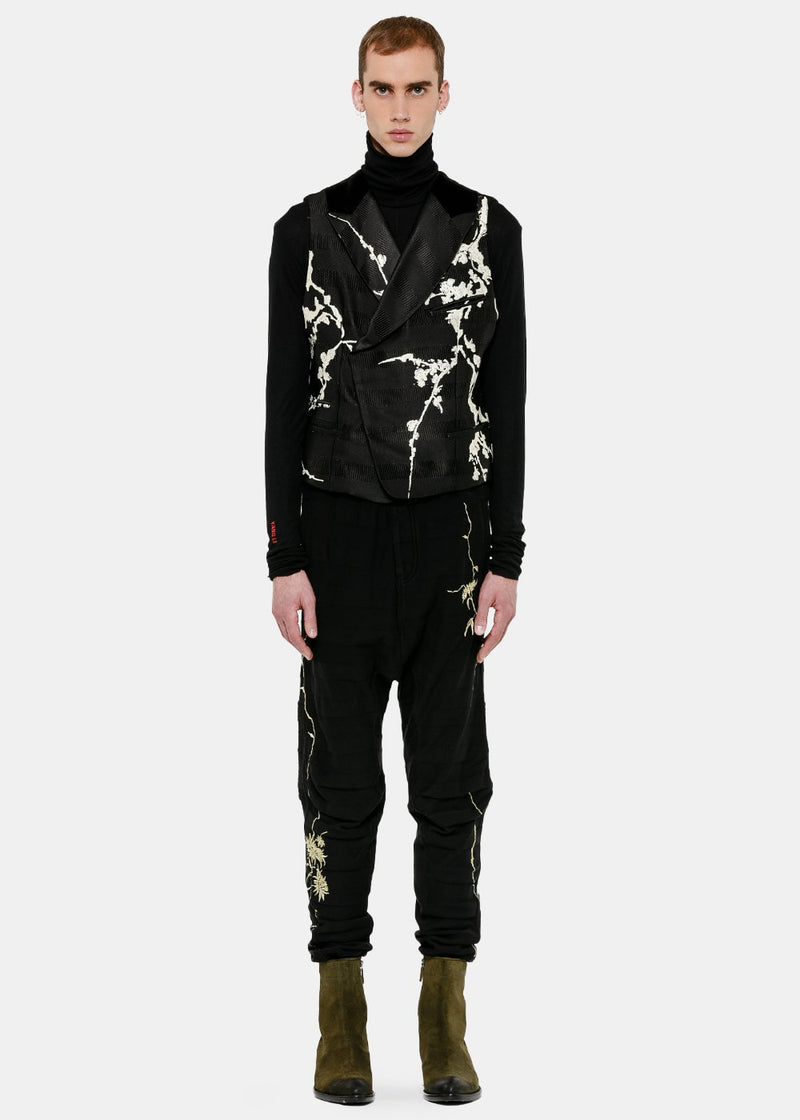 Haider Ackermann Black Embroidered Double-Breasted Waistcoat - NOBLEMARS