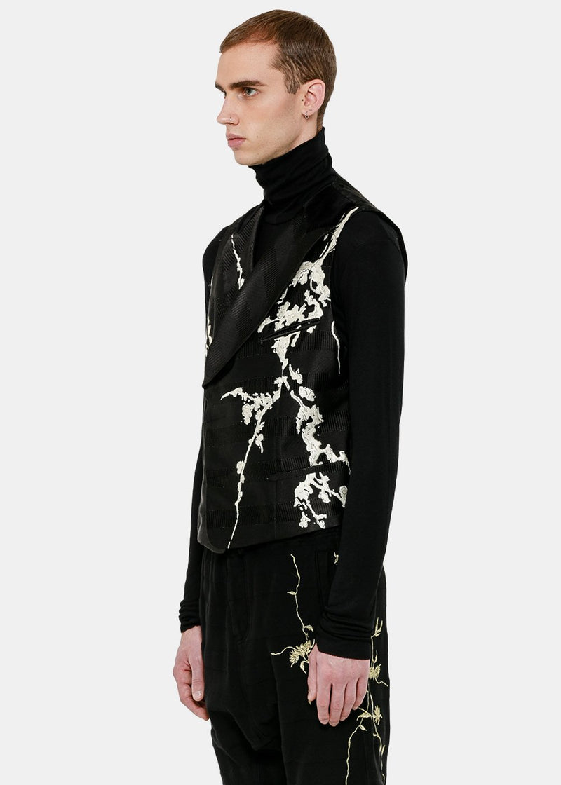 Haider Ackermann Black Embroidered Double-Breasted Waistcoat - NOBLEMARS