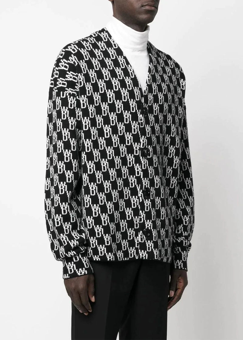 We11done Black & White Logo Knit Button-Up Cardigan - NOBLEMARS