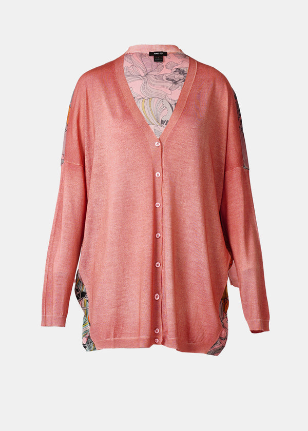 Avant Toi Pink Cashmere Silk Cardigan With Back Peonies Silk - NOBLEMARS