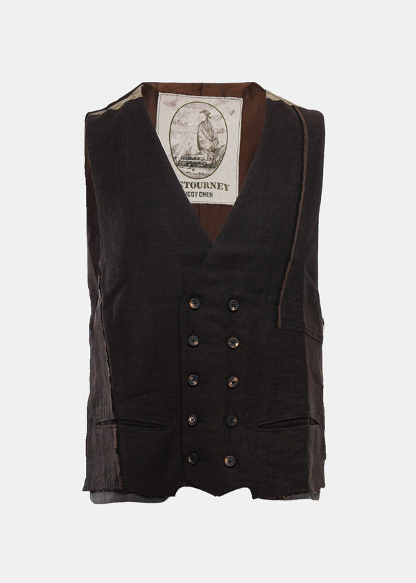 Ziggy Chen Brown Selvedged Double Breasted Waistcoat - NOBLEMARS