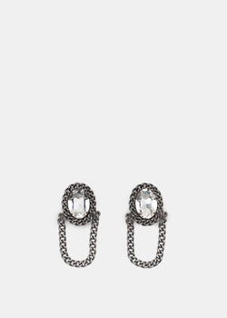 Alessandra Rich Oval Crystal Chain Clip-On Earrings - NOBLEMARS