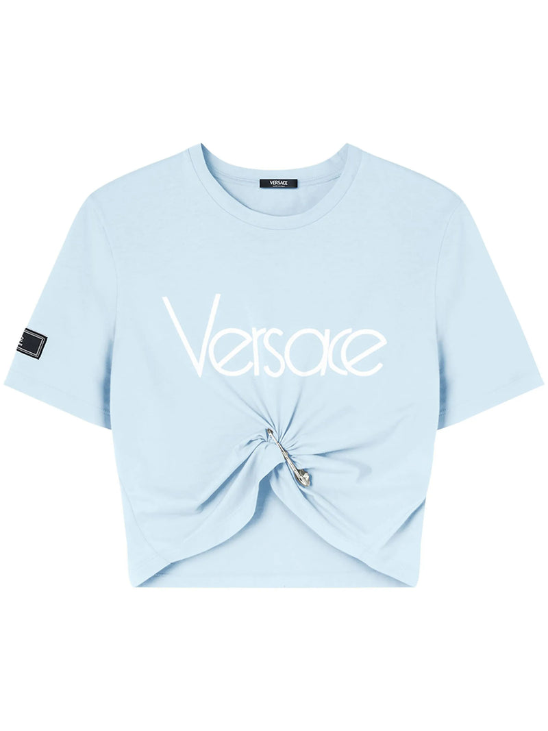 VERSACE Women T-shirt Jersey Fabric Series Versace Logo Embroidery 80s - NOBLEMARS