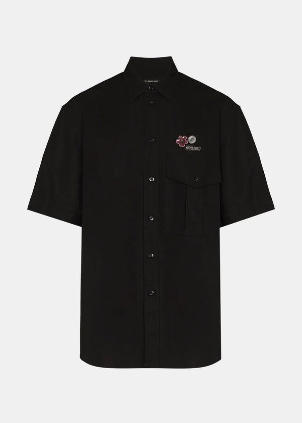 Song for the Mute Black Cotton Military Shirt - NOBLEMARS
