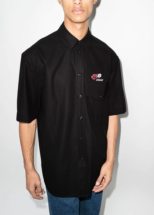 Song for the Mute Black Cotton Military Shirt - NOBLEMARS