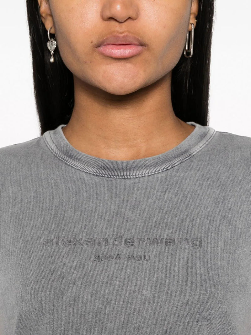 ALEXANDER WANG Women Bi-Color Acid Shrunken Embossed Logo Tee - NOBLEMARS