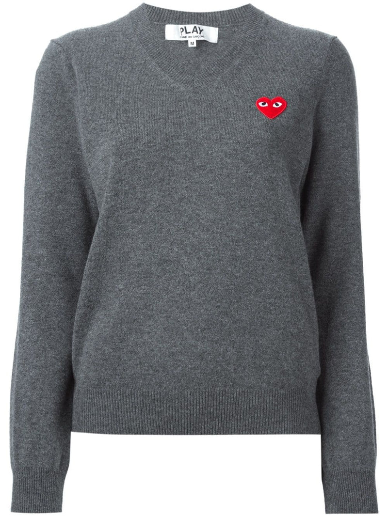 COMME DES GARONS PLAY WOMEN RED HEART V NECK PULLOVER - NOBLEMARS