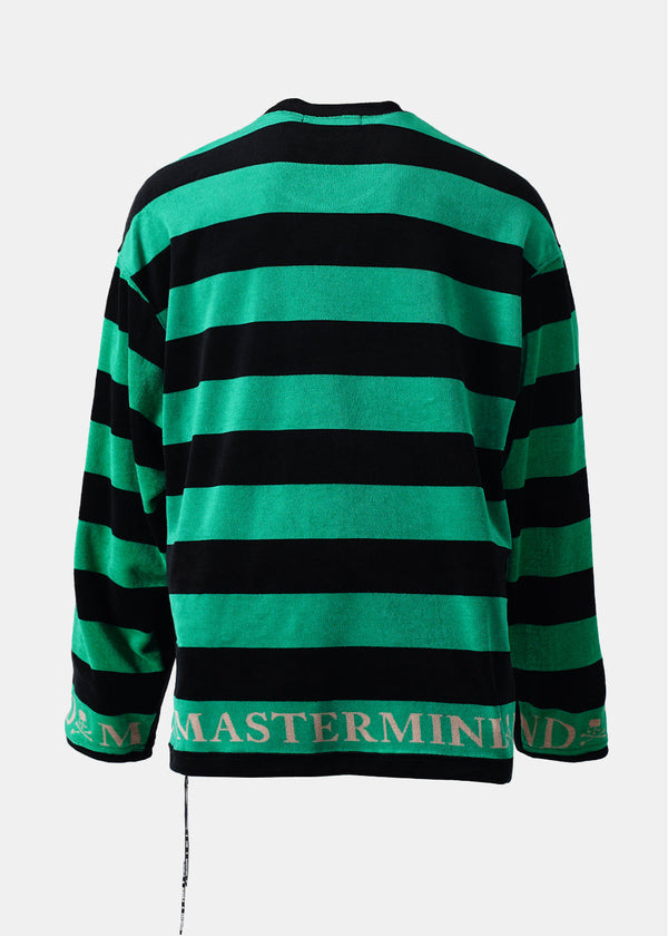 mastermind WORLD Black & Green Velour Stripe Ls Tee - NOBLEMARS