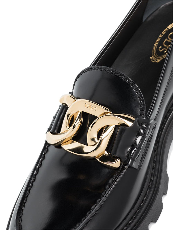 TOD'S WOMEN LEATHER CHAIN ROUND TOE LOGO LOAFERS - NOBLEMARS