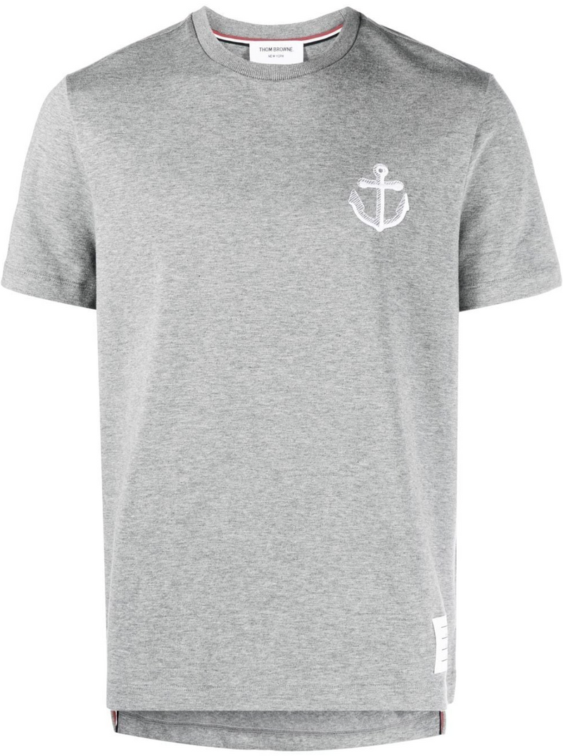 THOM BROWNE MEN Short Sleeve Tee W/ Anchor Icon Embroidery In Med Weight Jersey