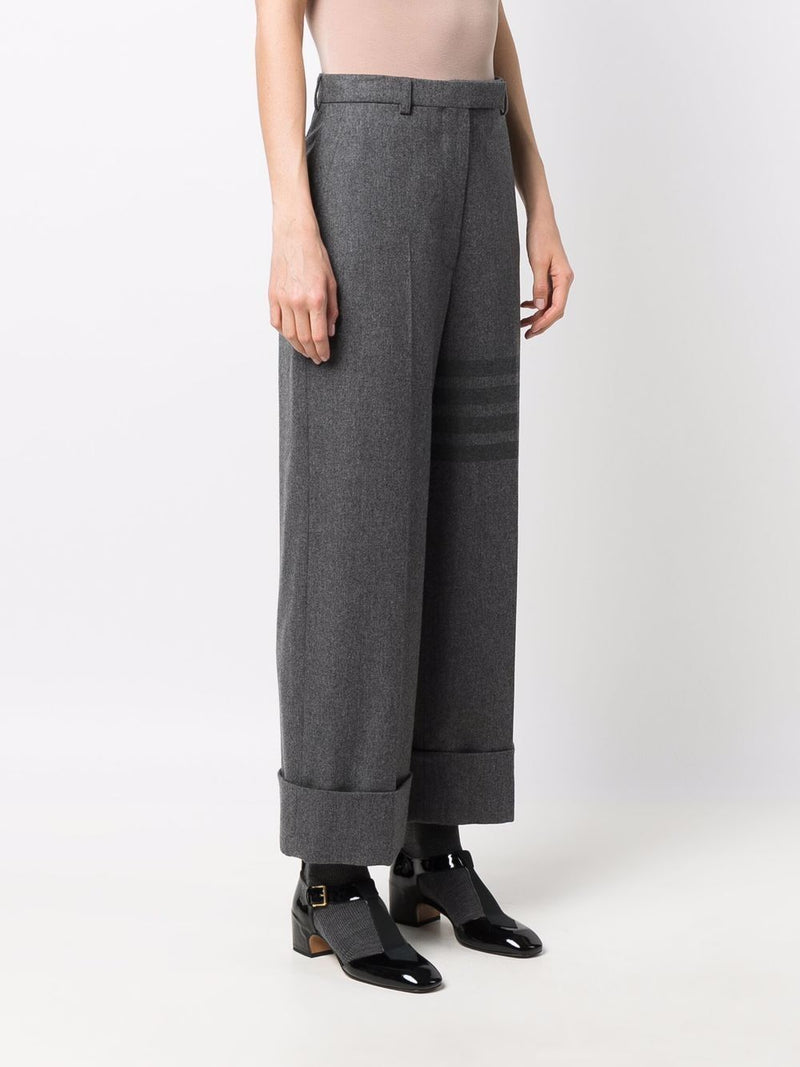 THOM BROWNE WOMEN HIGH WAISTED STRAIGHT LEG TROUSER W/ ENGINEERED TONAL 4  BAR IN FLANNEL - NOBLEMARS