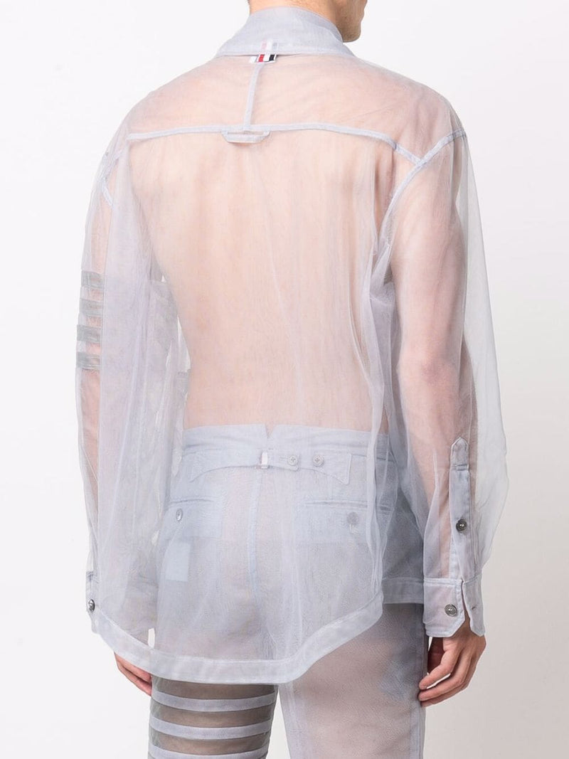THOM BROWNE MEN OVERSIZED SHIRT JACKET W/ 4BAR IN SOFT TULLE - NOBLEMARS