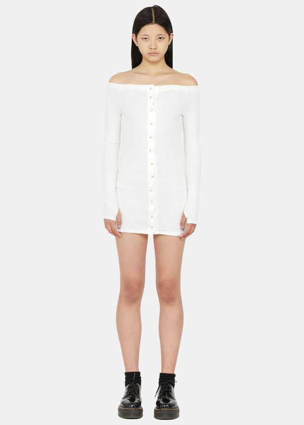 Kimhēkim White Off-Shoulder Jersey Mini Dress - NOBLEMARS