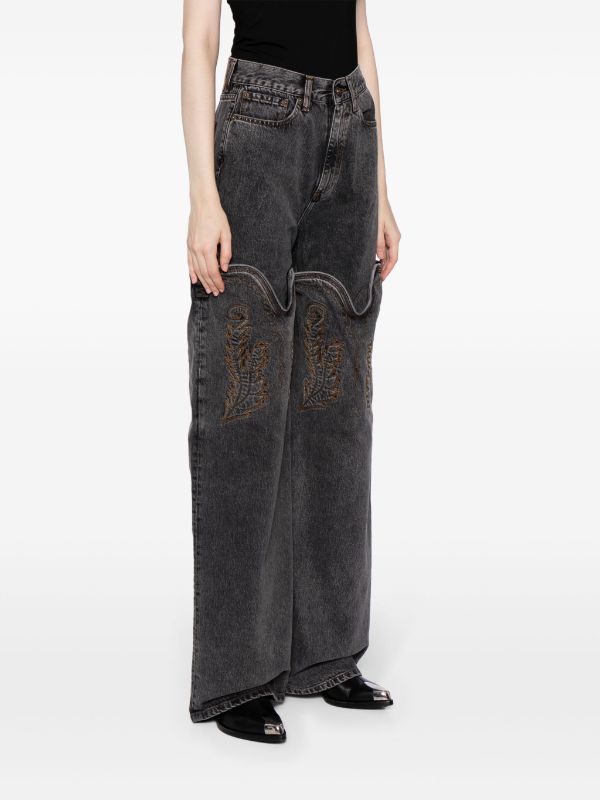 Y/PROJECT WOMEN EVERGREEN MAXI COWBOY CUFF JEANS - NOBLEMARS