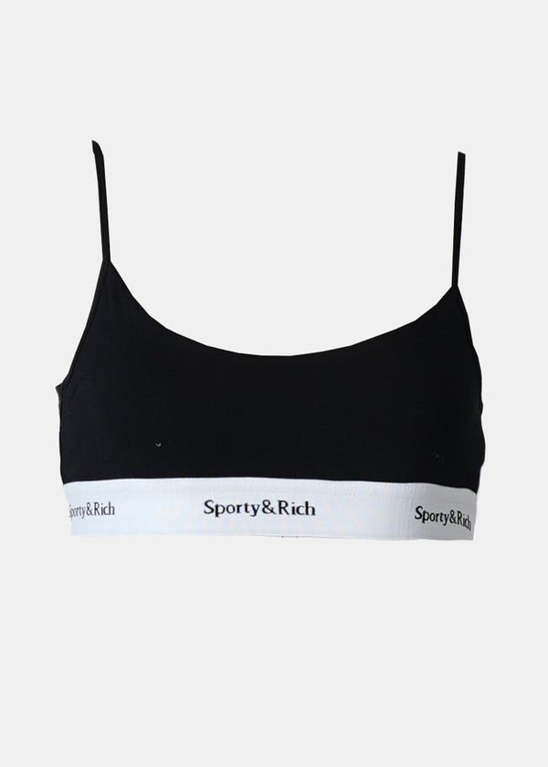 Sporty & Rich Black Serif Logo Bralette - NOBLEMARS