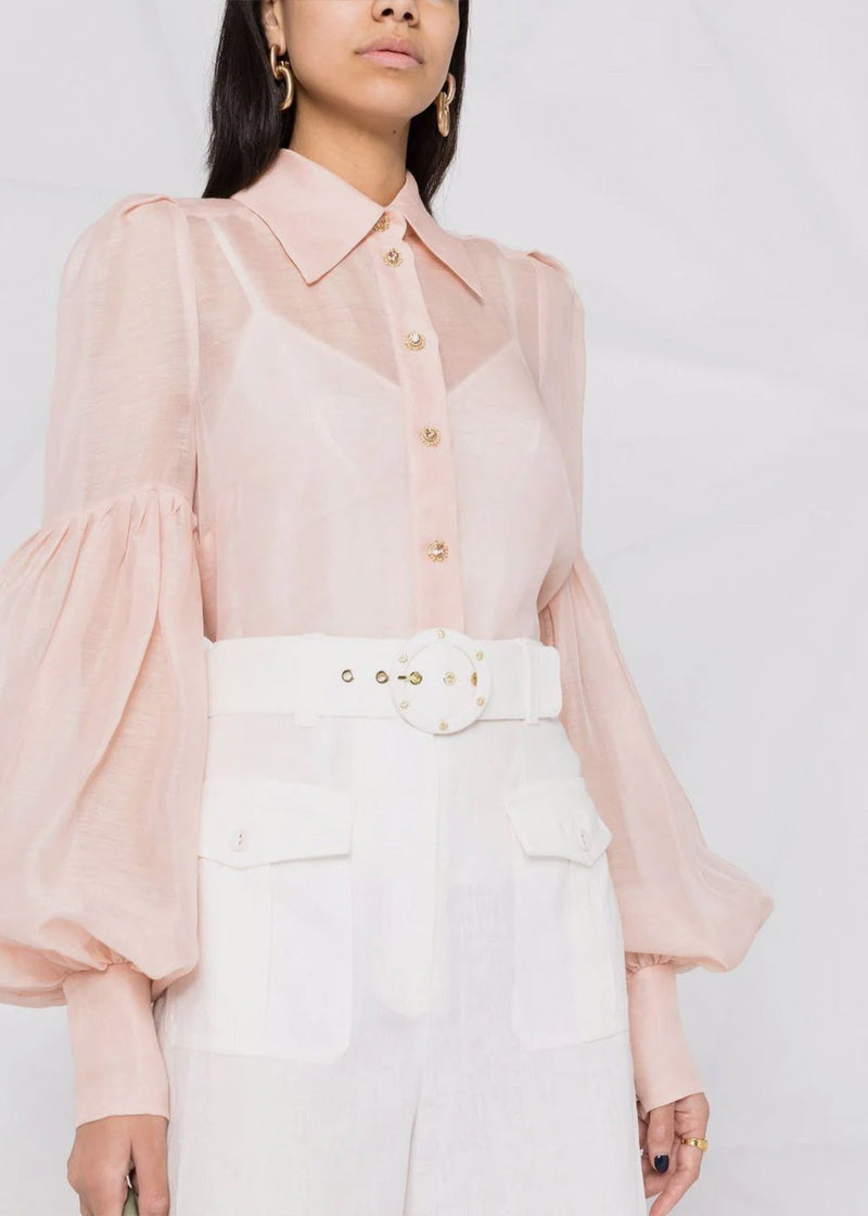 Zimmermann Light Pink Dancer Tie Neck Blouse - NOBLEMARS