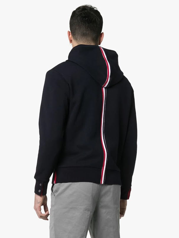 THOM BROWNE MEN HOODIE ZIP-UP PULLOVER IN CLASSIC LOOPBACK WITH CB