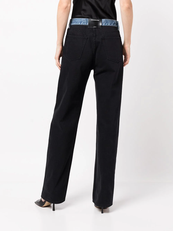 T BY ALEXANDER WANG Women Contrast Waistband Mid Rise Relaxed Straight Jean - NOBLEMARS