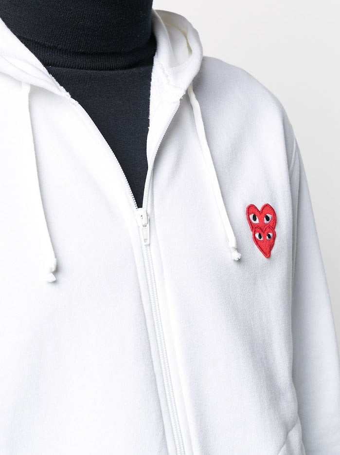 COMME DES GARCONS PLAY MEN DOUBLE RED HEART HOODED SWEATSHIRT