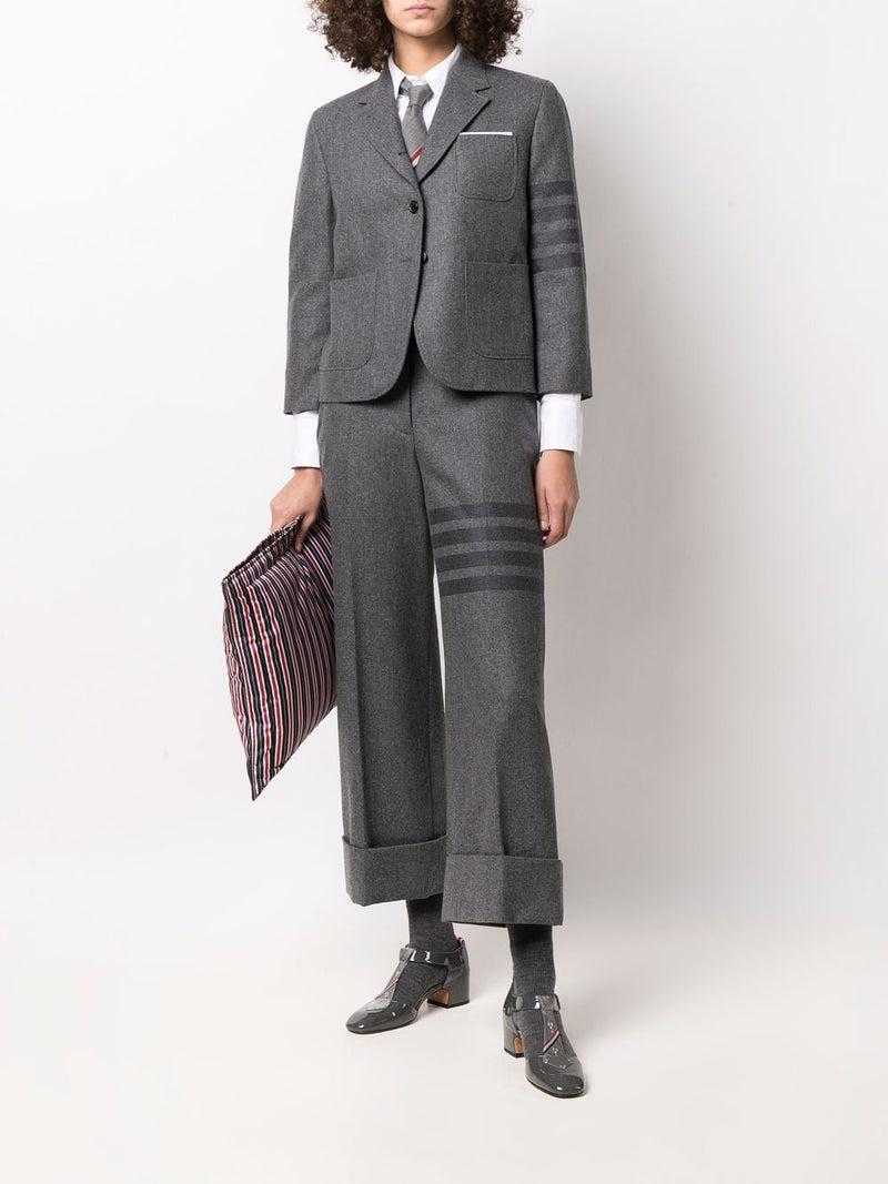 THOM BROWNE WOMEN CROPPED SACK PATCH POCKET SPORT COAT W/ ENGINEERED TONAL 4 BAR IN FLANNEL