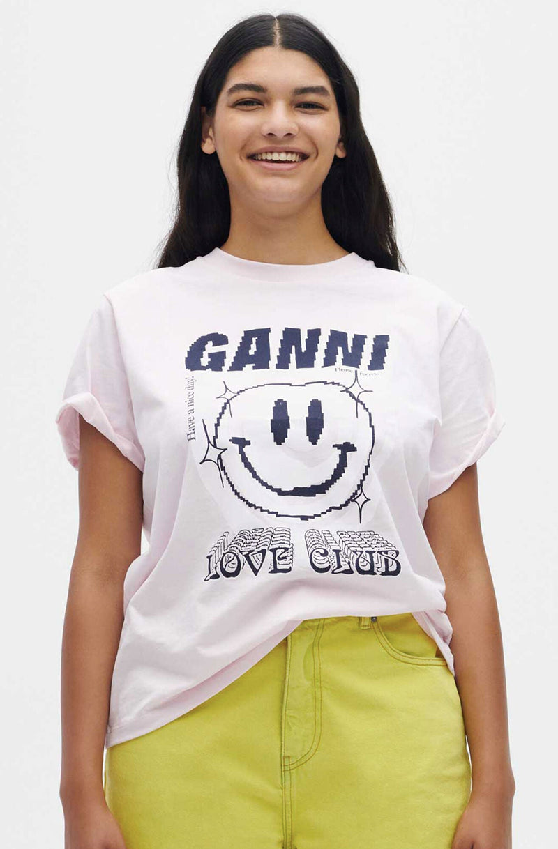 GANNI WOMEN  SMILELY PRINT LOVE CLUB T-SHIRT - NOBLEMARS