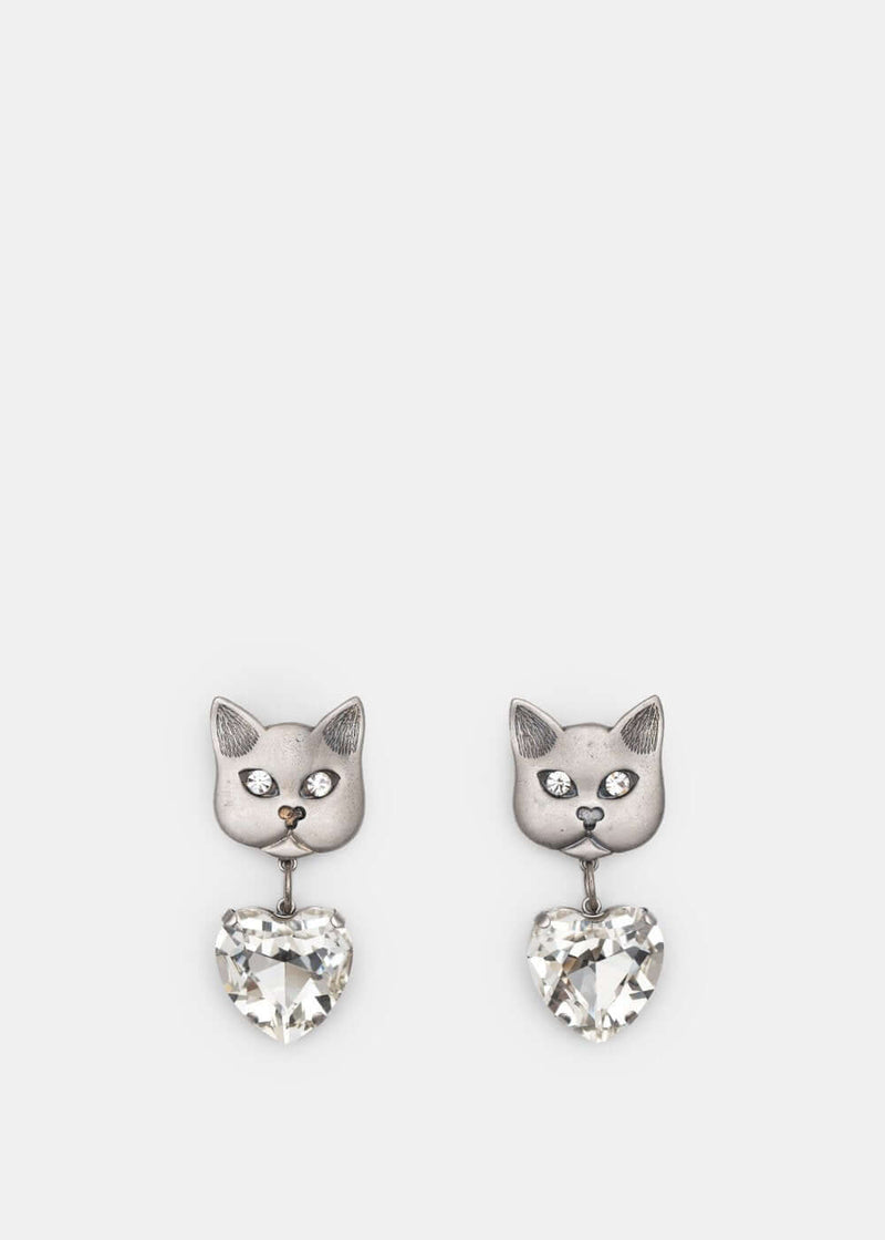 Alessandra Rich Cat Heart Crystal Drop Earrings - NOBLEMARS