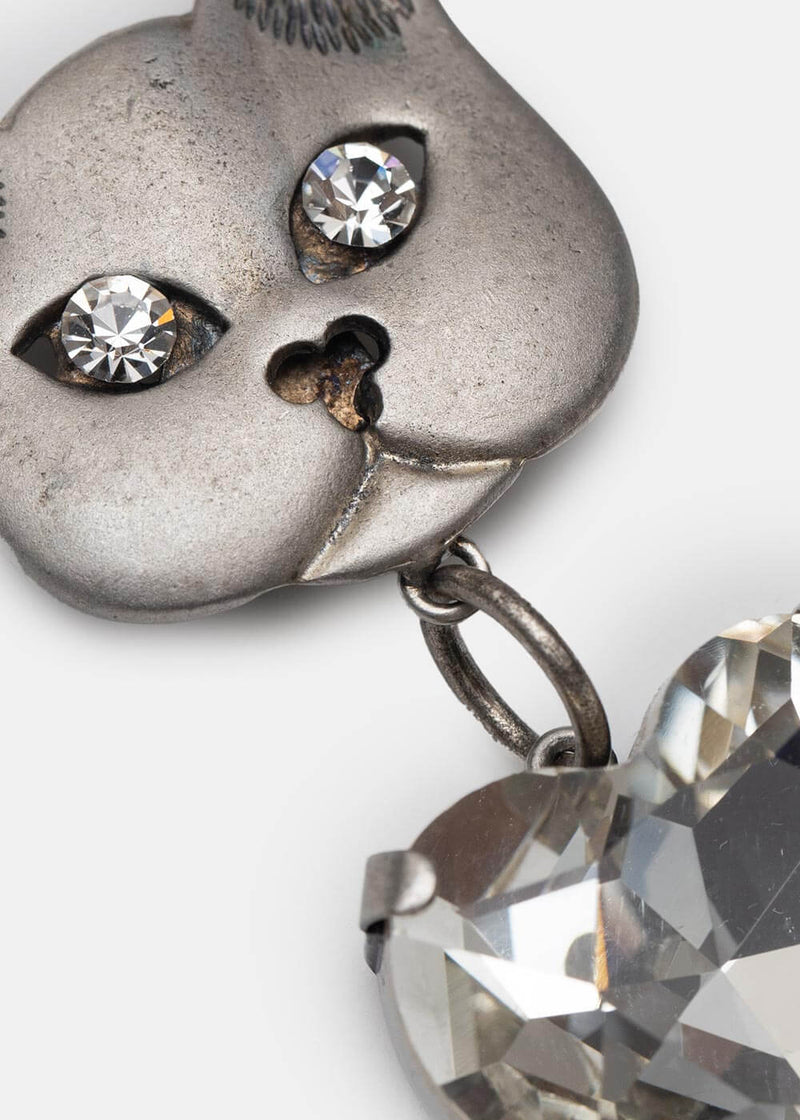 Alessandra Rich Cat Heart Crystal Drop Earrings - NOBLEMARS