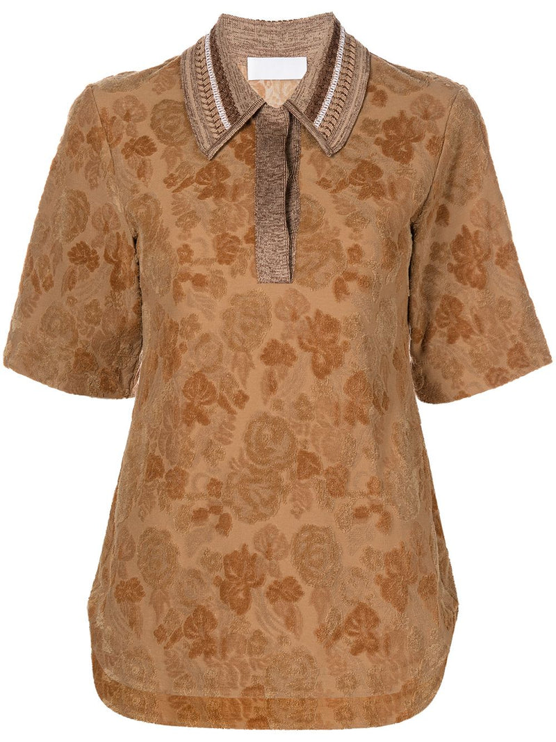 Flowered Velour Jacquard Polo Shirt-