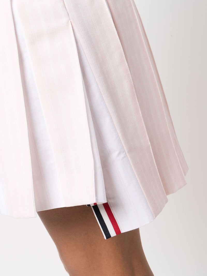 THOM BROWNE WOMENMINI DROPPED BACK PLEATED SKIRT W/ OXFORD PLEATS IN HAIRLINE REP STRIPE TWIST YARN SUITING - NOBLEMARS