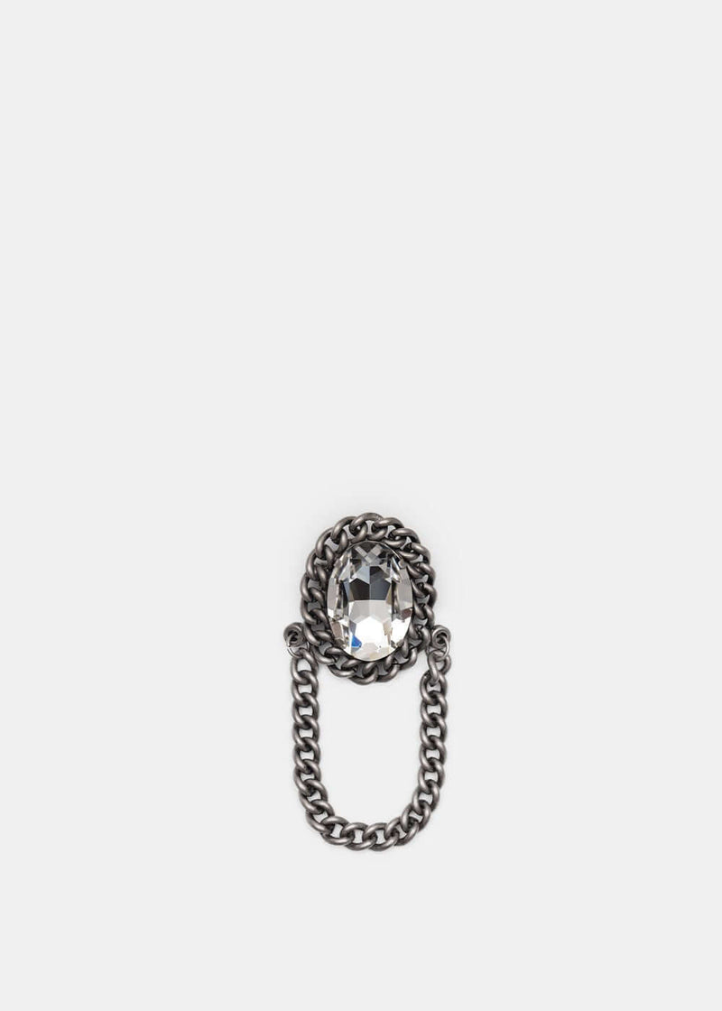 Alessandra Rich Single Oval Crystal Chain Earrings - NOBLEMARS