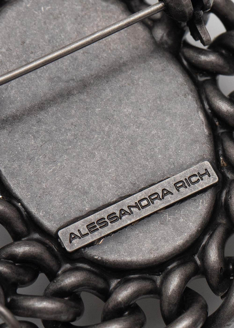 Alessandra Rich Single Oval Crystal Chain Earrings - NOBLEMARS