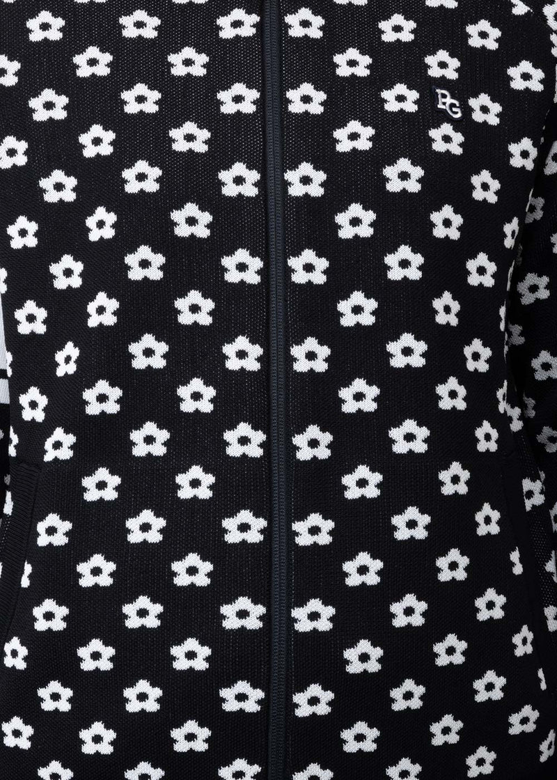 PEARLY GATES Black Daisy Pattern Full Zip Knit Jacket - NOBLEMARS