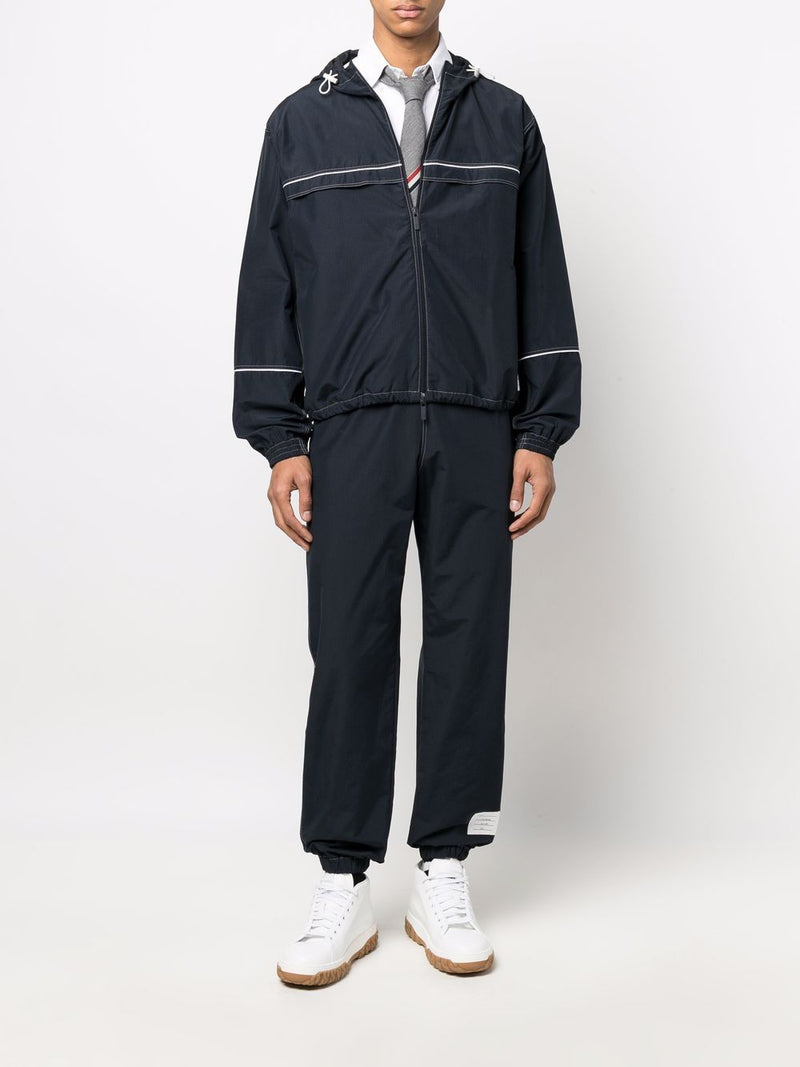 THOM BROWNE MEN TRACK PANTS W/ CONTRAST WHITE STITCHING IN RIPSTOP