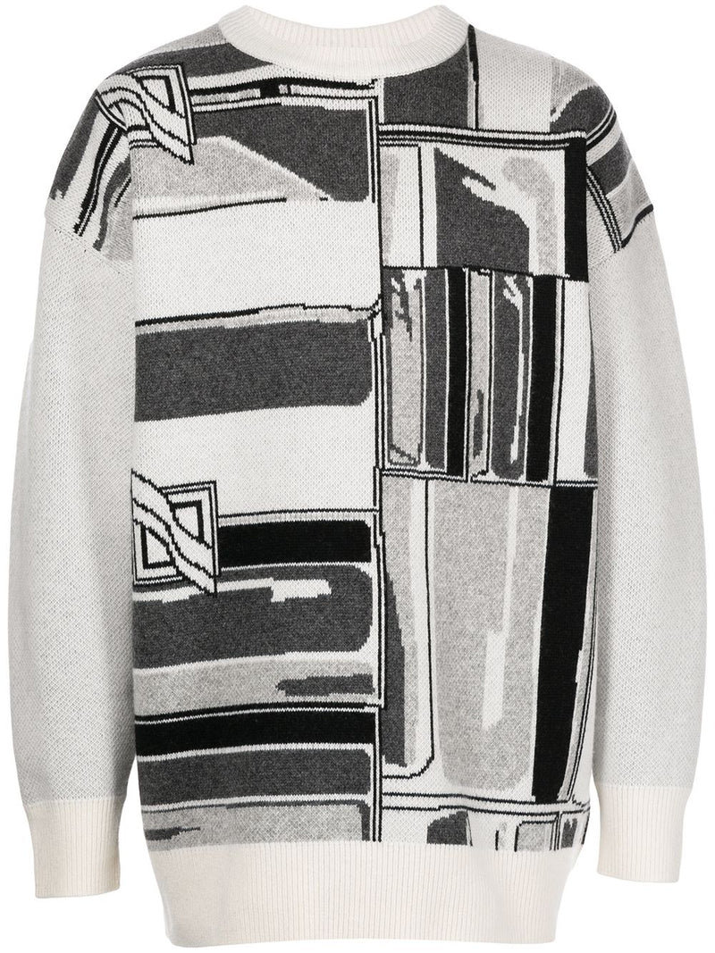 WE11DONE UNISEX IVORY FLAT CHAIN GRAPHIC JACQUARD SWEATER - NOBLEMARS