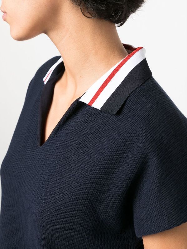 THOM BROWNE WOMEN CRICKET STRIPED SS POLO SHIRT - NOBLEMARS