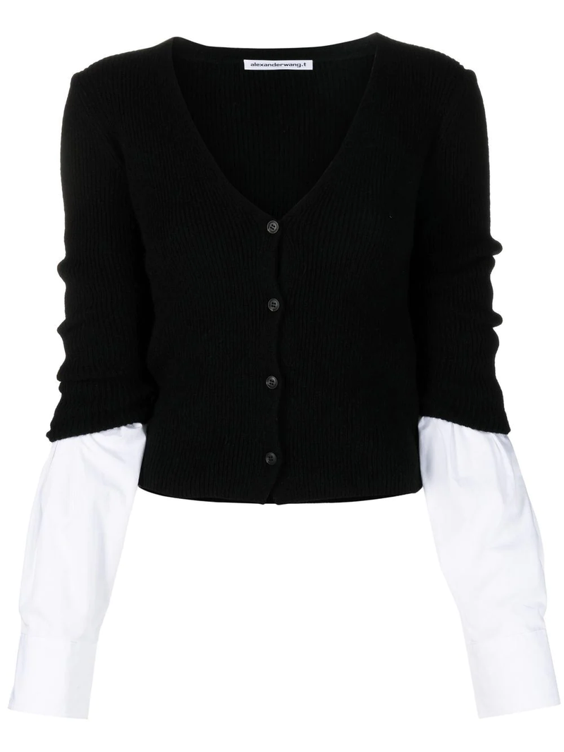 T BY ALEXANDER WANG Women Ribbed Cardigan W/Compact Cotton Shirt Cuff - NOBLEMARS