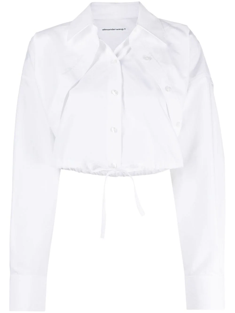 T BY ALEXANDER WANG Women Drawstring Waist Double Layered Cropped Shirt - NOBLEMARS