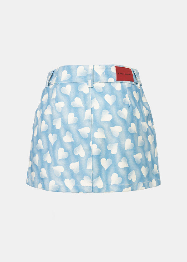 Alessandra Rich Blue Heart Print Gabardine Mini Skirt - NOBLEMARS