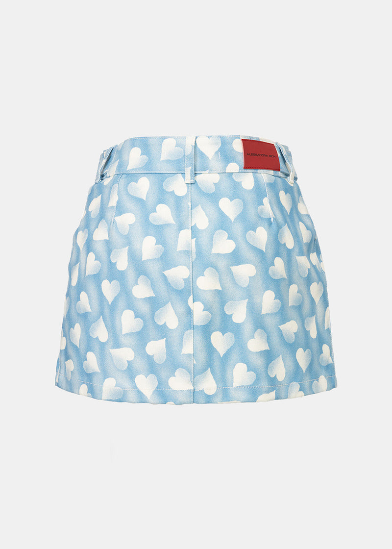 Alessandra Rich Blue Heart Print Gabardine Mini Skirt - NOBLEMARS