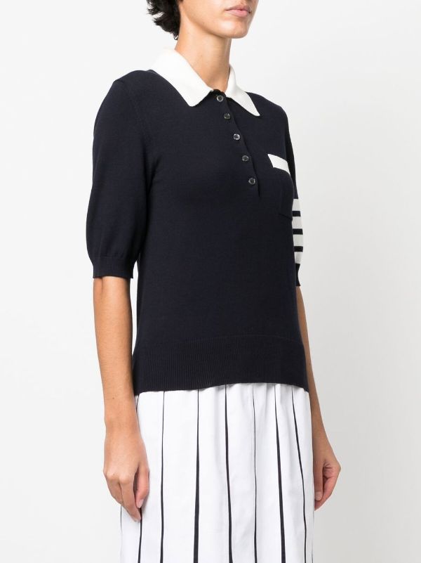 THOM BROWNE WOMEN HECTOR 4 BAR KNITTED POLO SHIRT - NOBLEMARS