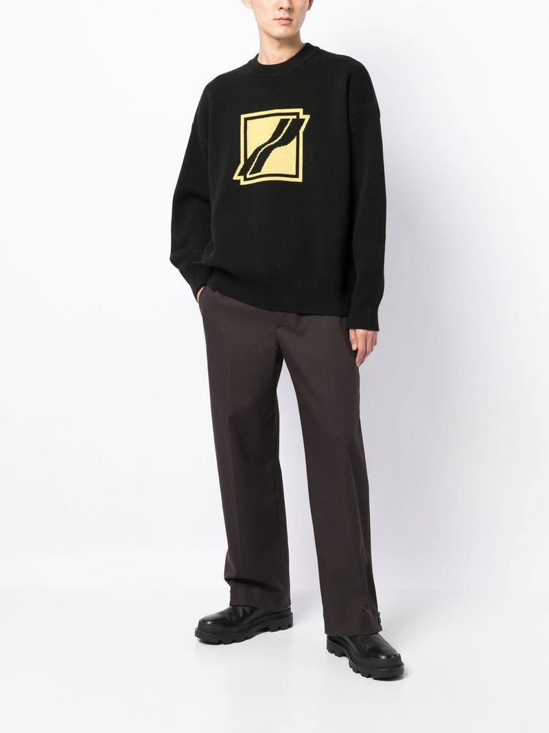 WE11DONE UNISEX SQUARE LOGO JACQUARD KNIT PULLOVER - NOBLEMARS
