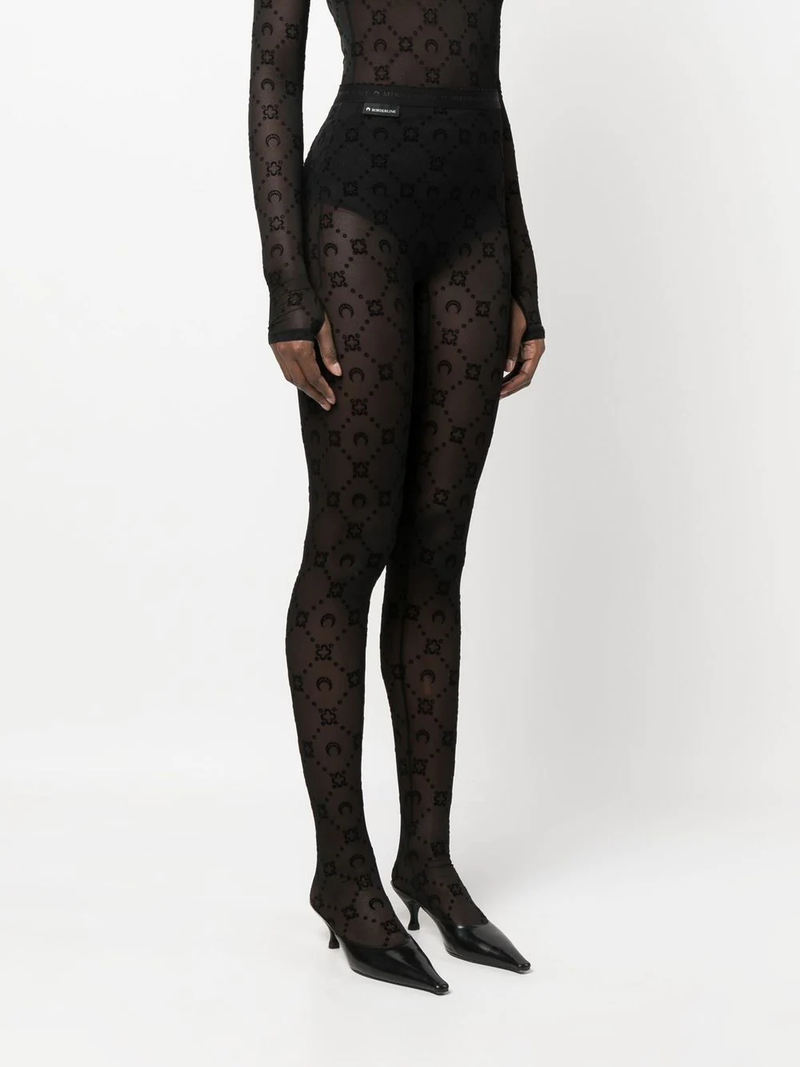 Marine Serre Crescent Moon-embroidered Mesh Tights in Grey