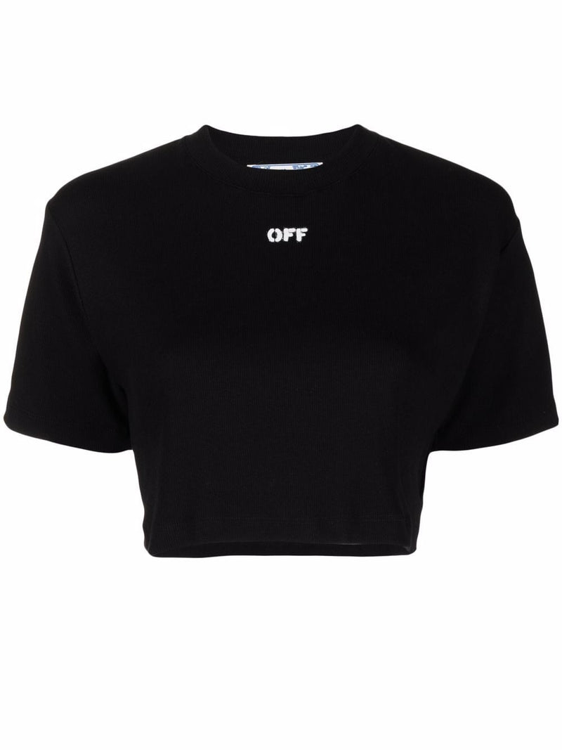 OFF-WHITE WOMEN OFF STAMP RIBBED CROPPED TEE