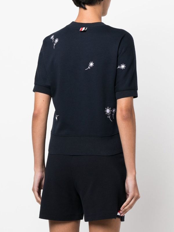 THOM BROWNE WOMEN FLORAL EMBROIDERED CREWNECK T-SHIRT - NOBLEMARS