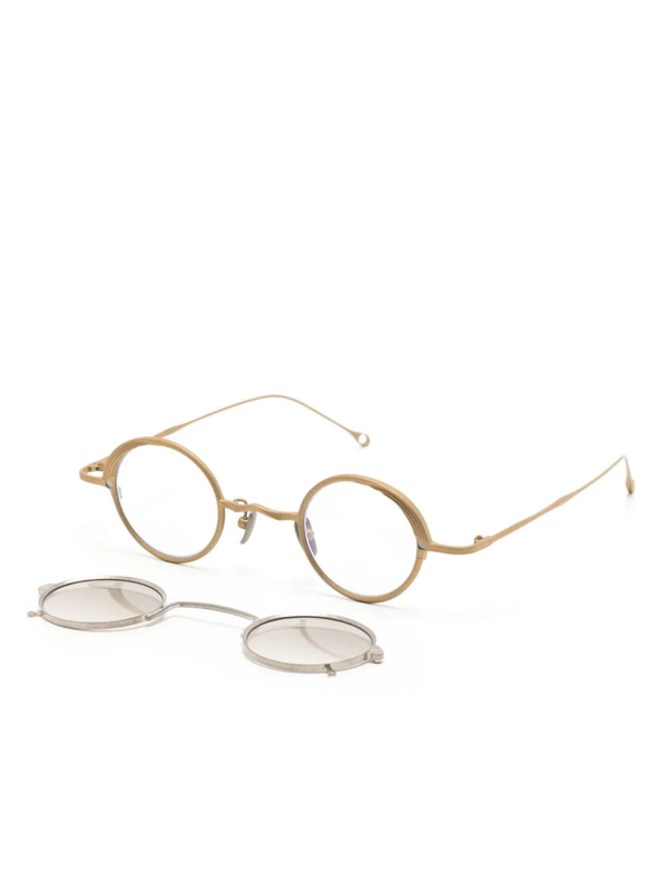 RIGARDS X ZIGGY CHEN UNISEX CLEAR LENS IN ANTIQUE GOLD TITANIUM FRAMES W/ LIGHT GRAY LENS IN SILVER CLIP-ON SUNGLASSES - NOBLEMARS
