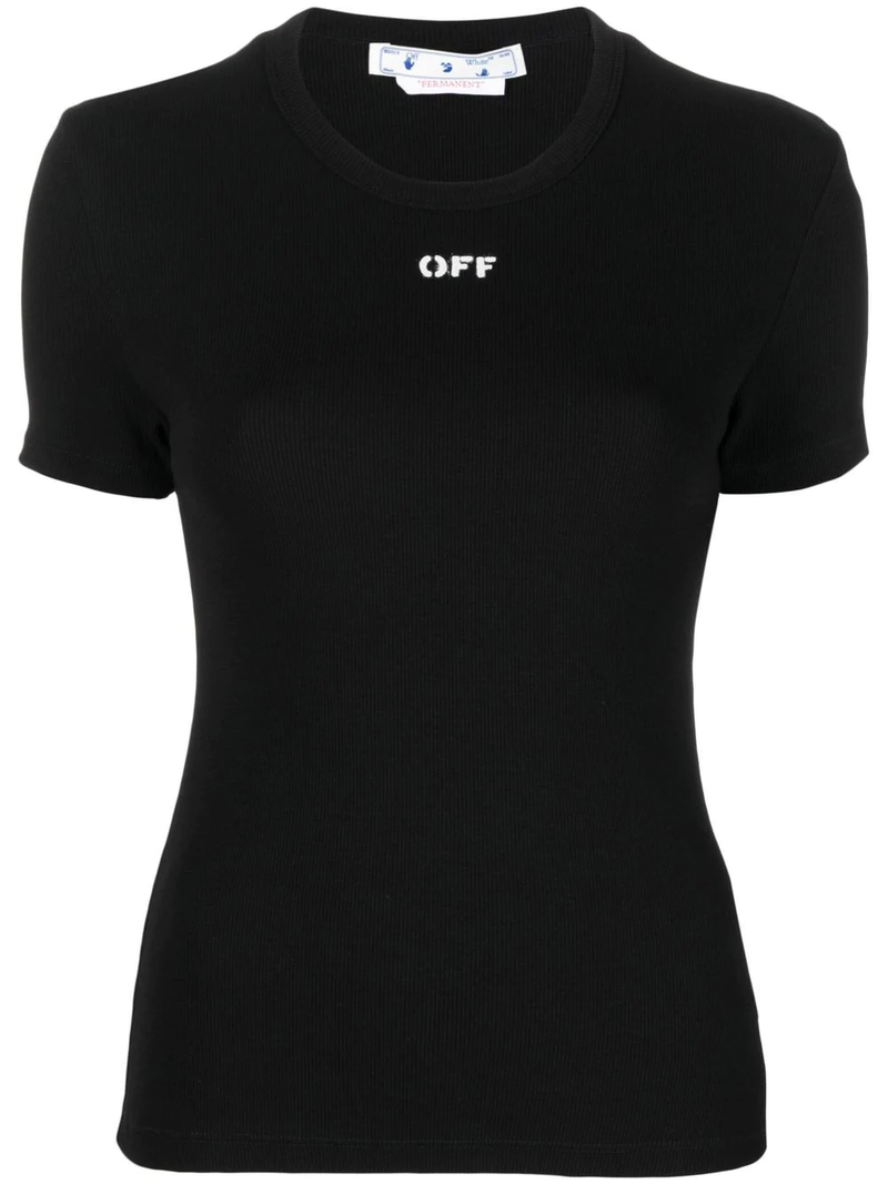 OFF-WHITE WOMEN OFF STAMP RIBBED BASIC TEE - NOBLEMARS